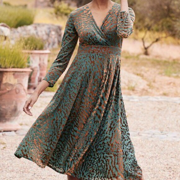 Soft Surroundings Shae Womens XLp burnout velvet green copper flowy midi dress - Picture 1 of 12